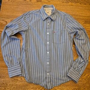 Hollister California Mens Gray Blue Button Down Shirt Striped Long Sleeve Size M